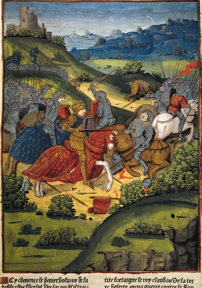 Lancelot dans une bataille - VERARD, Antoine (15e siècle). Éditeur et libraire anglais.; LANCELOT (6e siècle). Chevalier de la cour du roi Arthur. Lancelot dans une bataille. Illustration de 