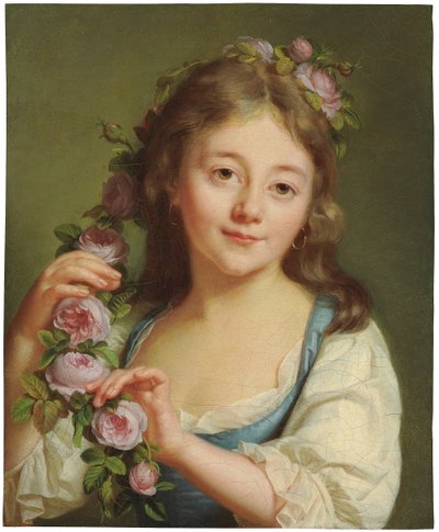 Jeune fille avec une guirlande de roses - Antoine Vestier