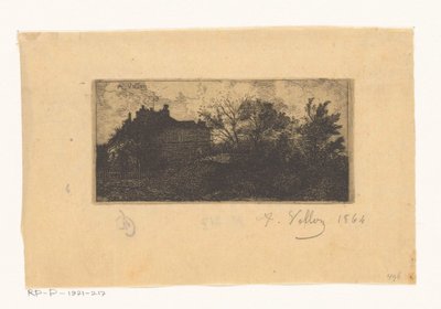 Paysage avec maisons derrière une clôture et arbres au premier plan - Antoine Vollon (signed by artist)