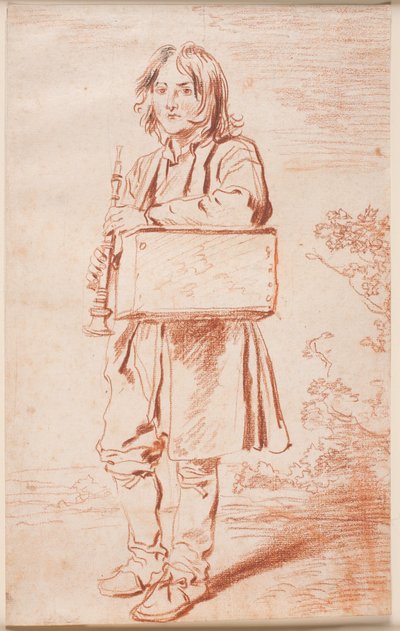 Jeune Savoyard. Figure entière de face à gauche, debout, avec une boîte contenant une marmotte sur l