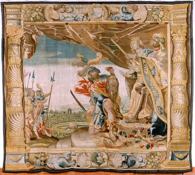Thésée présente la tête du Minotaure au roi et à la reine de Crète (septième tapisserie de la série) - Antoine or Anthonis Sallaert