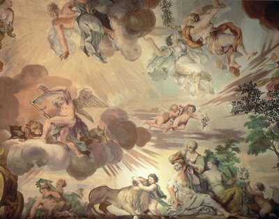Le Triomphe de la paix sur la guerre (détail) des cieux, du plafond de la salle principale - Anton Agelo Bonifazi