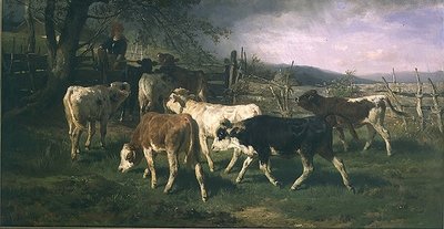 Fille à une porte avec du bétail - Anton Braith