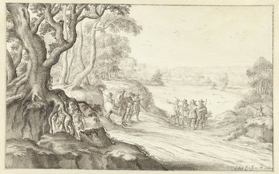 Chasseurs dans un paysage vallonné - Anton Crussens