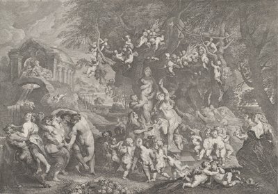 La fête de Vénus, avec des groupes de satyres, de nymphes et de putti dansant autour d