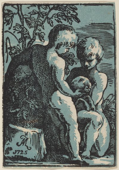 Deux enfants caressant un agneau - Anton Maria Zanetti I