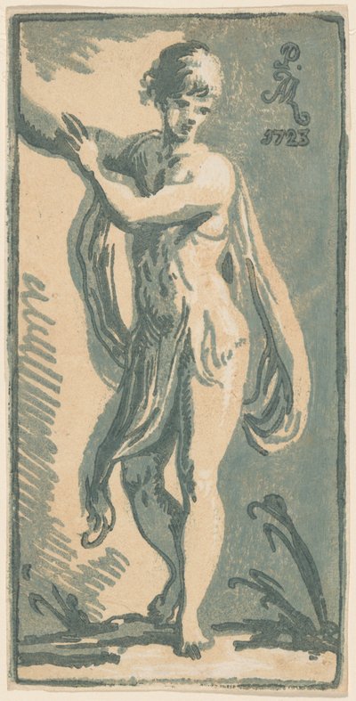 Un jeune homme debout faisant un geste vers sa droite - Anton Maria Zanetti I, after Parmigianino