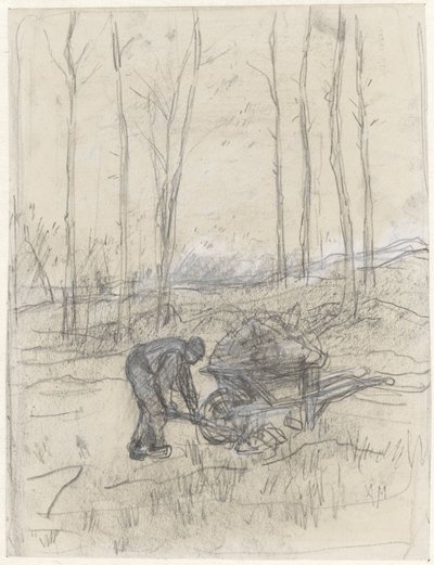 Paysans travaillant avec une brouette dans la forêt - Anton Mauve