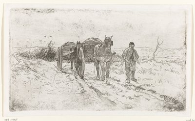 Paysans à côté de deux charrettes tirées par des chevaux - Anton Mauve