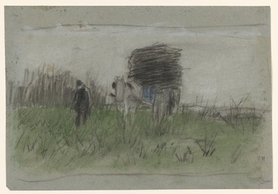 Homme avec cheval et chariot dans les dunes - Anton Mauve