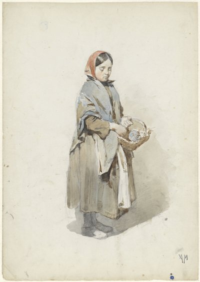 Femme debout avec un foulard et un panier - Anton Mauve