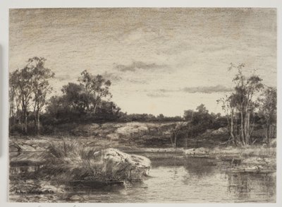 Paysage avec une rivière ou un lac au premier plan - Anton Melbye