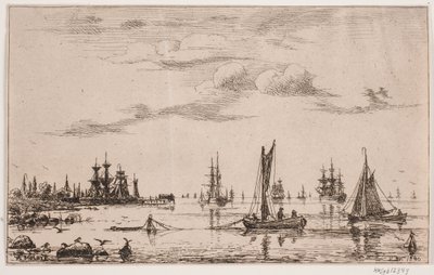 Bateaux et navires par temps calme près de la côte - Anton Melbye