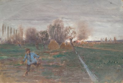 Paysage avec ferme en feu - Anton Nowak