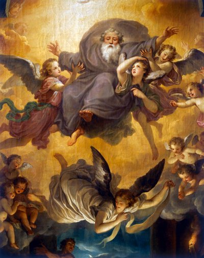 Adoration des bergers avec Dieu le Père dans une gloire d