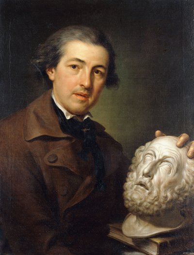 Portrait de Giuseppe Franchi, mi-longueur, tenant un buste d