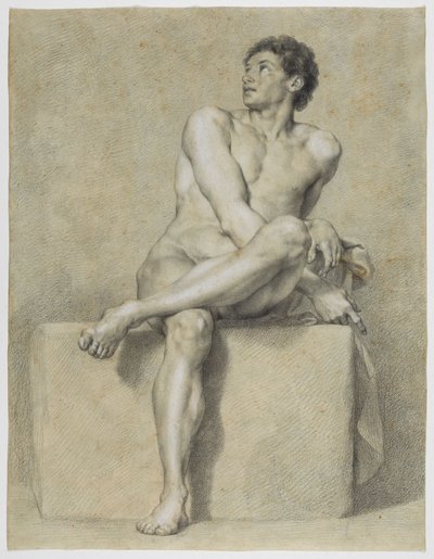 Nu masculin assis, de face, la jambe gauche croisée sur la droite, regardant vers le haut - Anton Raphael Mengs
