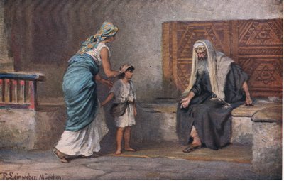 Hannah amène Samuel à Eli, de Hulberts Story of the Bible publié par The John Winston Company, 1932 - Anton Robert Leinweber