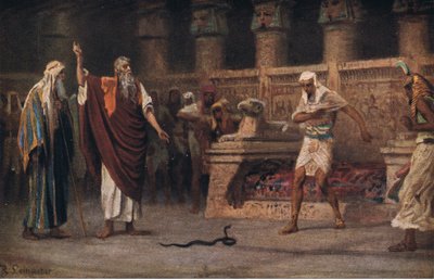Moïse et Aaron devant Pharaon, de Hulberts Story of the Bible publié par The John Winston Company, 1932 - Anton Robert Leinweber