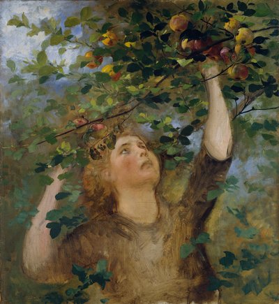 Fille cueillant des pommes - Anton Romako