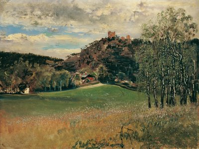 La prairie de la laiterie à Vorderbrühl avec les ruines de Mödling - Anton Romako