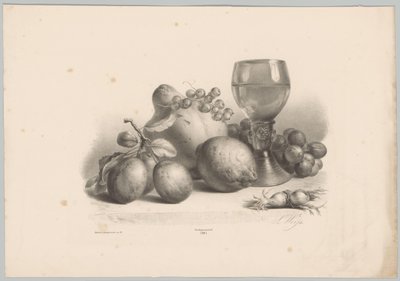 Nature morte avec verre, prunes, citron, raisins et noisettes (série: Études de fleurs et de fruits, 10e livraison) - Anton Weiss