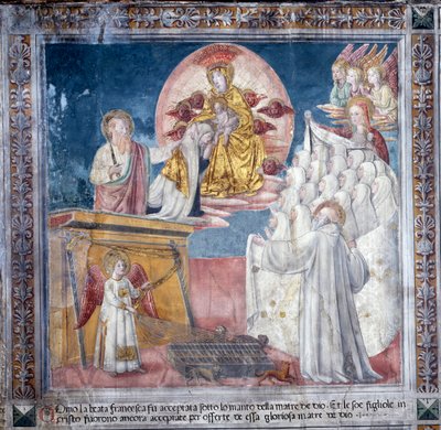 Vie de Sainte Francesca Romana : 1er mars 1433, Francesca dans une vision est prise par la Mère de Dieu sous son manteau - Antoniazzo Romano
