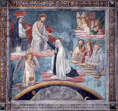 Vie de Sainte Francesca Romana : Pendant une extase, le Divin Rédempteur prend Francesca par la main droite - Antoniazzo Romano