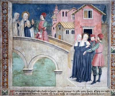 Vie de Sainte Francesca Romana : À son retour de Saint-Jean-de-Latran, la sainte guérit un homme avec un bras coupé - Antoniazzo Romano