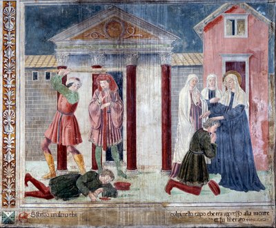 Vie de Sainte Francesca Romana : La sainte guérit un homme battu à mort par ses ennemis - Antoniazzo Romano