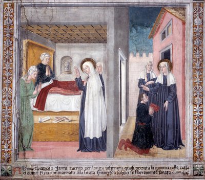 Vie de Sainte Francesca Romana : La sainte guérit un homme qui a perdu sa jambe - Antoniazzo Romano
