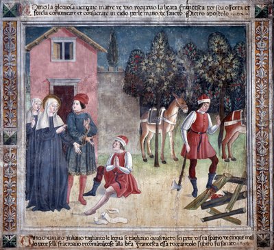 Vie de Sainte Francesca Romana : La sainte guérit un homme avec le pied blessé - Antoniazzo Romano