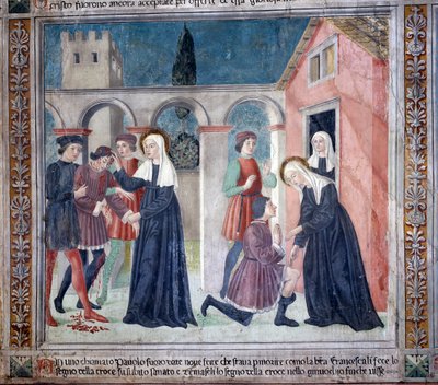 Vie de Sainte Francesca Romana : La sainte guérit un homme blessé - Antoniazzo Romano