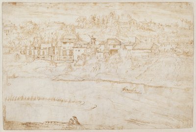 Vue de la colline du Janicule vue du Tibre (recto) - Antonie van den Wyngaerde