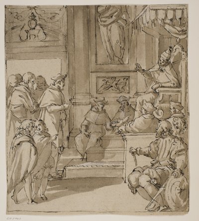 Un cardinal de la famille Barbarigo reçu en audience par le pape. Étude pour une fresque à la Villa Barbarigo, Noventa Vicentina - Antonio Aliense
