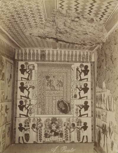 Tombe de Nakht à Thèbes, vue du mur peint et du plafond de la tombe - Antonio Beato