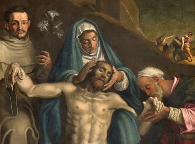 Transept nord, Autel de la Déposition, Déposition du Christ soutenue par la Vierge et les Saints Raymond et Antoine de Padoue, Antonio Campi 1566, Détail - Antonio Campi