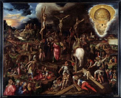 Scènes de la Passion : prière au jardin des oliviers, trahison de Judas, arrestation du Christ, Christ bafoué, montée au Calvaire, crucifixion, résurrection... - Antonio Campi