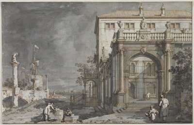 Capriccio : Un palais avec une cour par la lagune - Antonio Canaletto