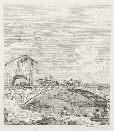 Vues : Un chariot passant sur un pont - Antonio Canaletto