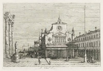 Vues : Trois colonnes et une statue sur la côte - Antonio Canaletto