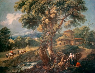 Paysage de montagne avec des gens et une rivière, par Antonio Diziani (1738-1797) - Antonio Diziani