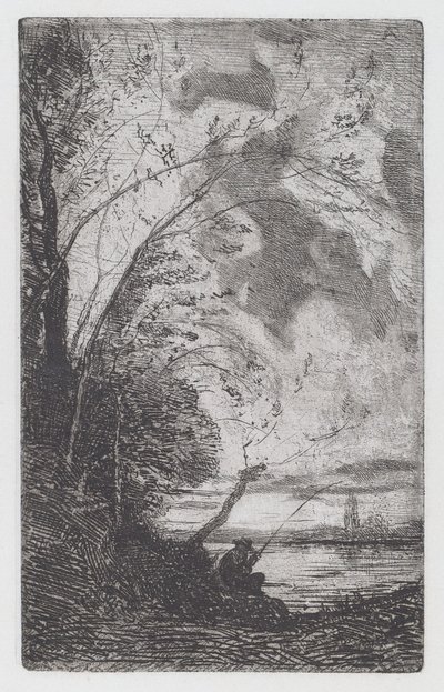 Pêcheur sur le rivage du lac - Antonio Fontanesi