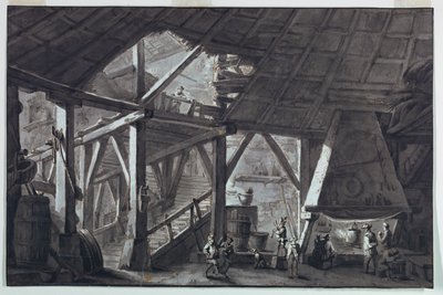 Décor de scène, intérieur de ferme en ruine - Antonio Giuseppe Basoli