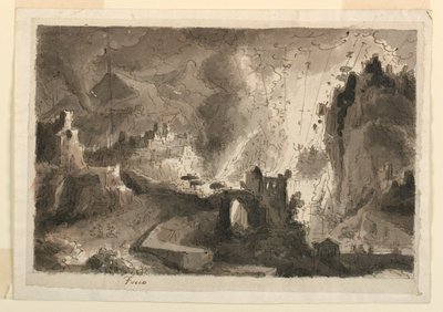 Conception de scène, ville en feu - Antonio Giuseppe Basoli