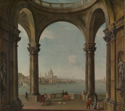 Caprice avec St. Pauls et le vieux pont de Londres - Antonio Joli