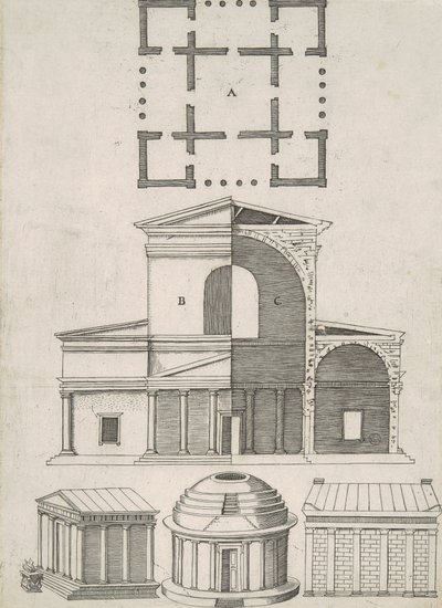 Temples et rotondes anciens (cinq dessins) - Antonio Lafreri