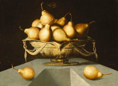 Poires dans un bol sur un socle en pierre - Antonio Mohedano