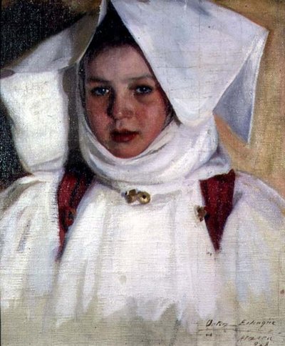 Fille en robe blanche et bonnet - Antonio Ortiz Echague