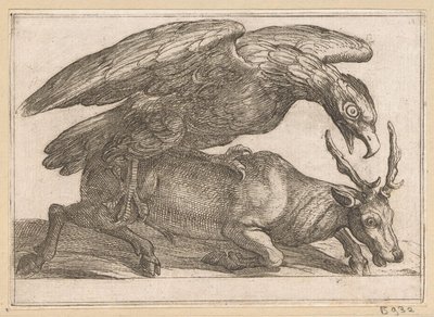 Un grand oiseau attaque un cerf (Animaux combattants) - Antonio Tempesta